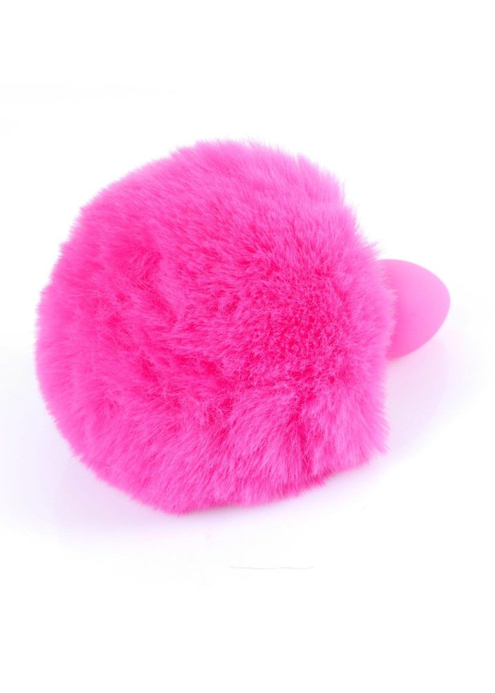 Korek analny silikonowy z puszystym ogonkiem króliczym różowy 6,5 cm