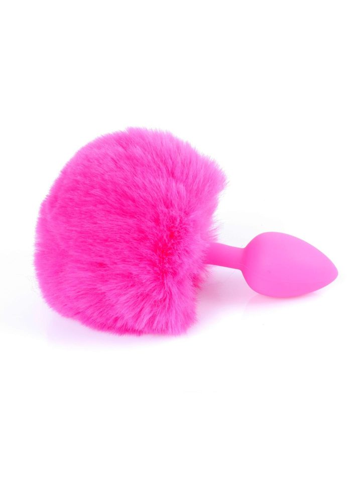 Korek analny silikonowy z puszystym ogonkiem króliczym różowy 6,5 cm