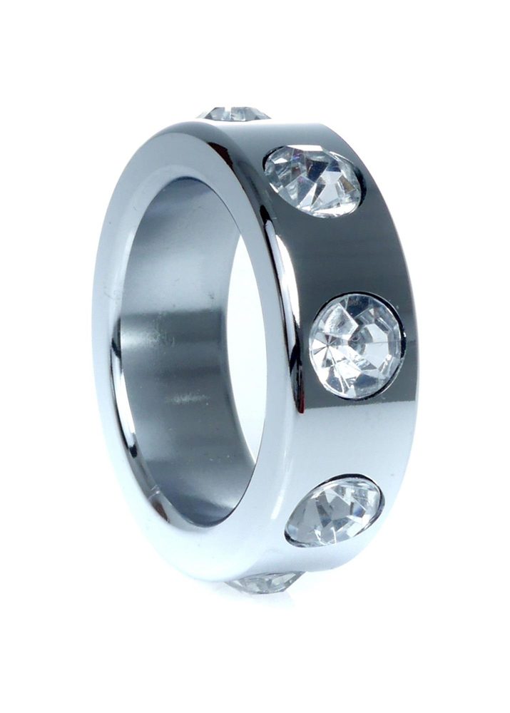 Pierścień erekcyjny stalowy z kryształowymi diamencikami HeavyFun 3,5 cm