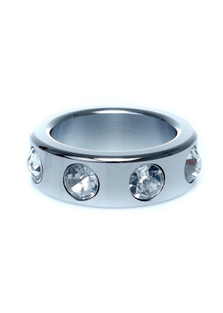 Pierścień erekcyjny stalowy z kryształowymi diamencikami HeavyFun 3,5 cm