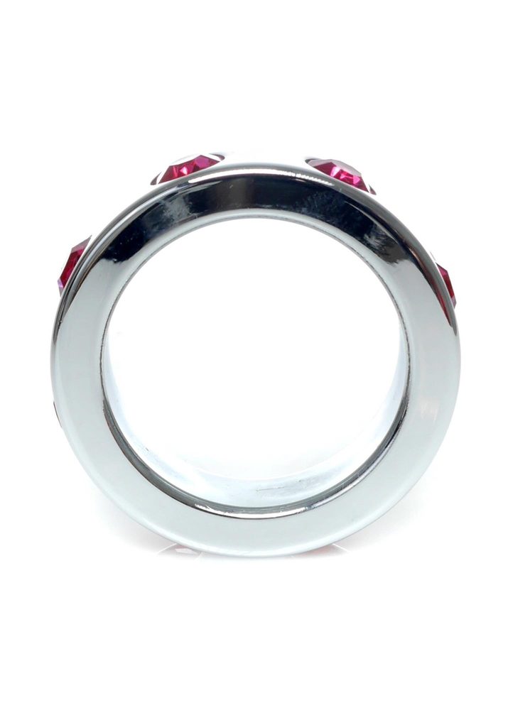 Pierścień erekcyjny stalowy z różowymi diamencikami HeavyFun 4 cm