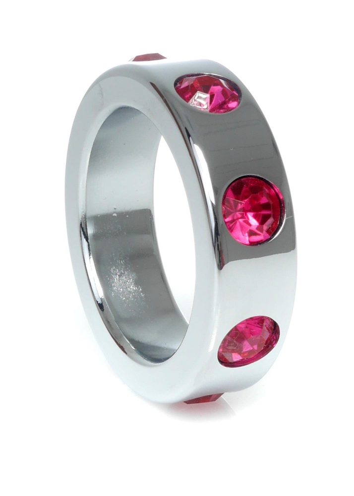 Pierścień erekcyjny stalowy z różowymi diamencikami HeavyFun 4 cm