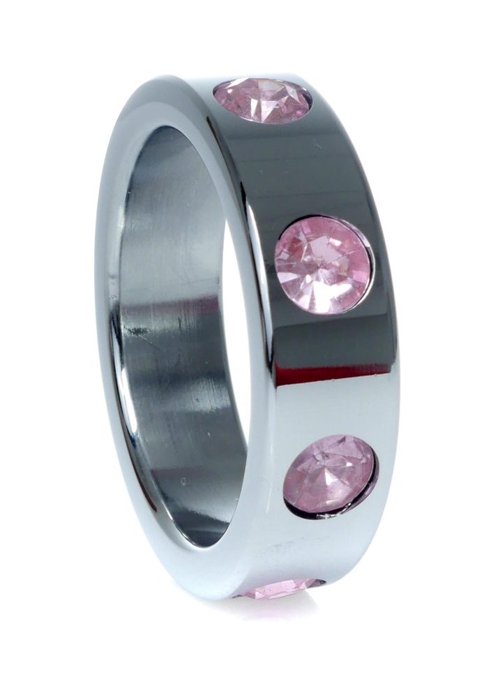 Pierścień erekcyjny metalowy z różowymi diamencikami HeavyFun duży