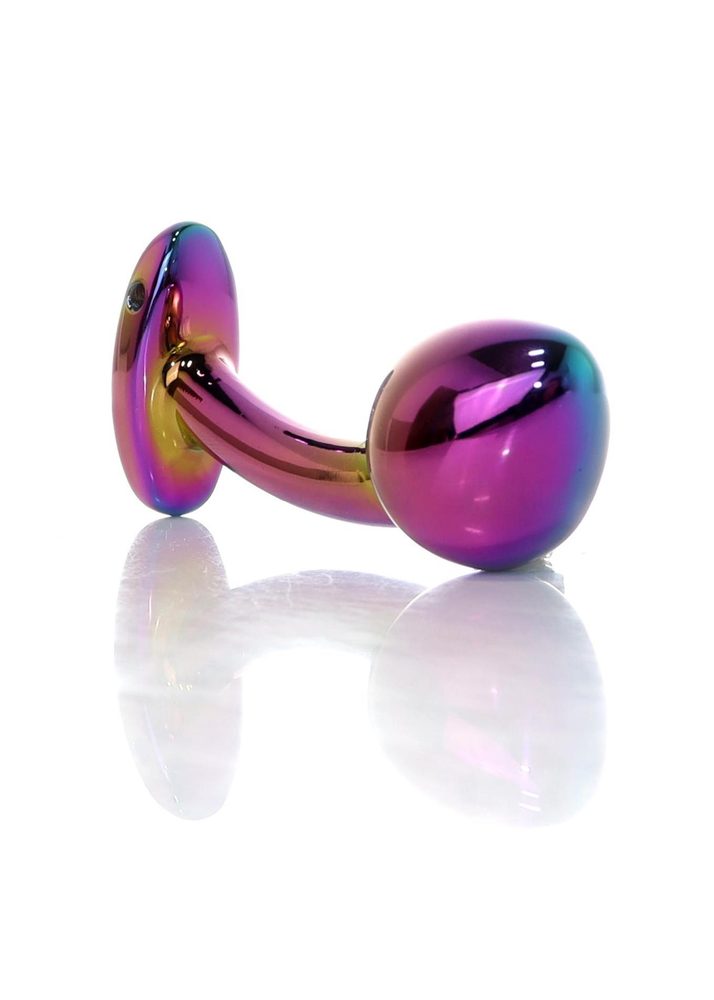 Korek analny stalowy HeavyFun wielokolorowy zakrzywiony 9 cm