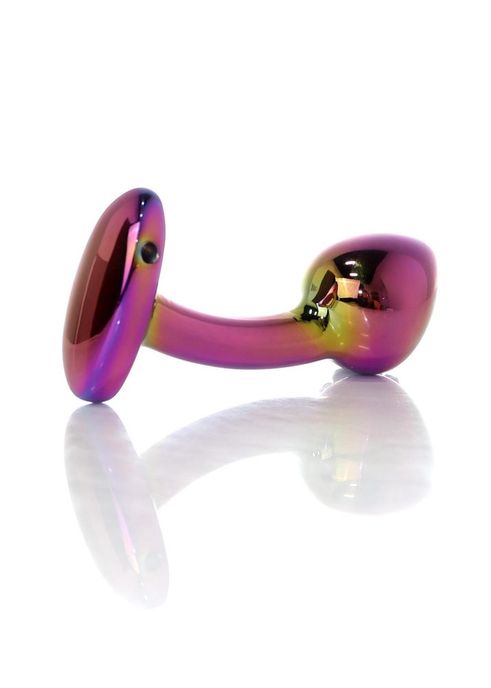 Korek analny stalowy HeavyFun wielokolorowy zakrzywiony 9 cm