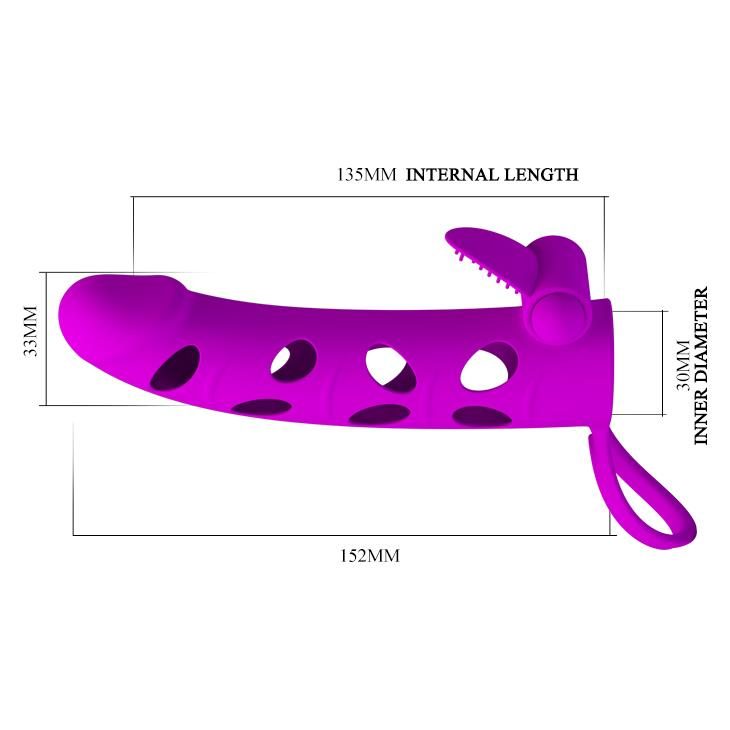 Wibrująca przedłużka silikonowa na penisa z paskiem Pretty Love czarna 17cm
