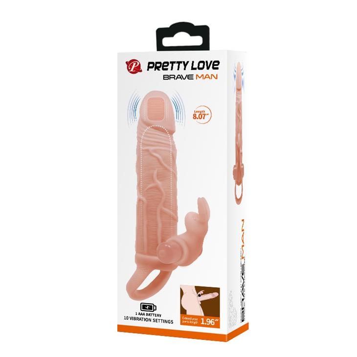 Przedłużka wibrująca Pretty Love Brave Man cielista 10 trybów