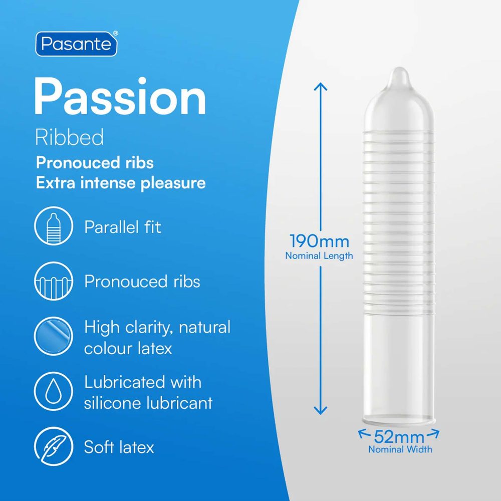 Prezerwatywy prążkowane Pasante Ribbed Passion 3 szt 19 cm