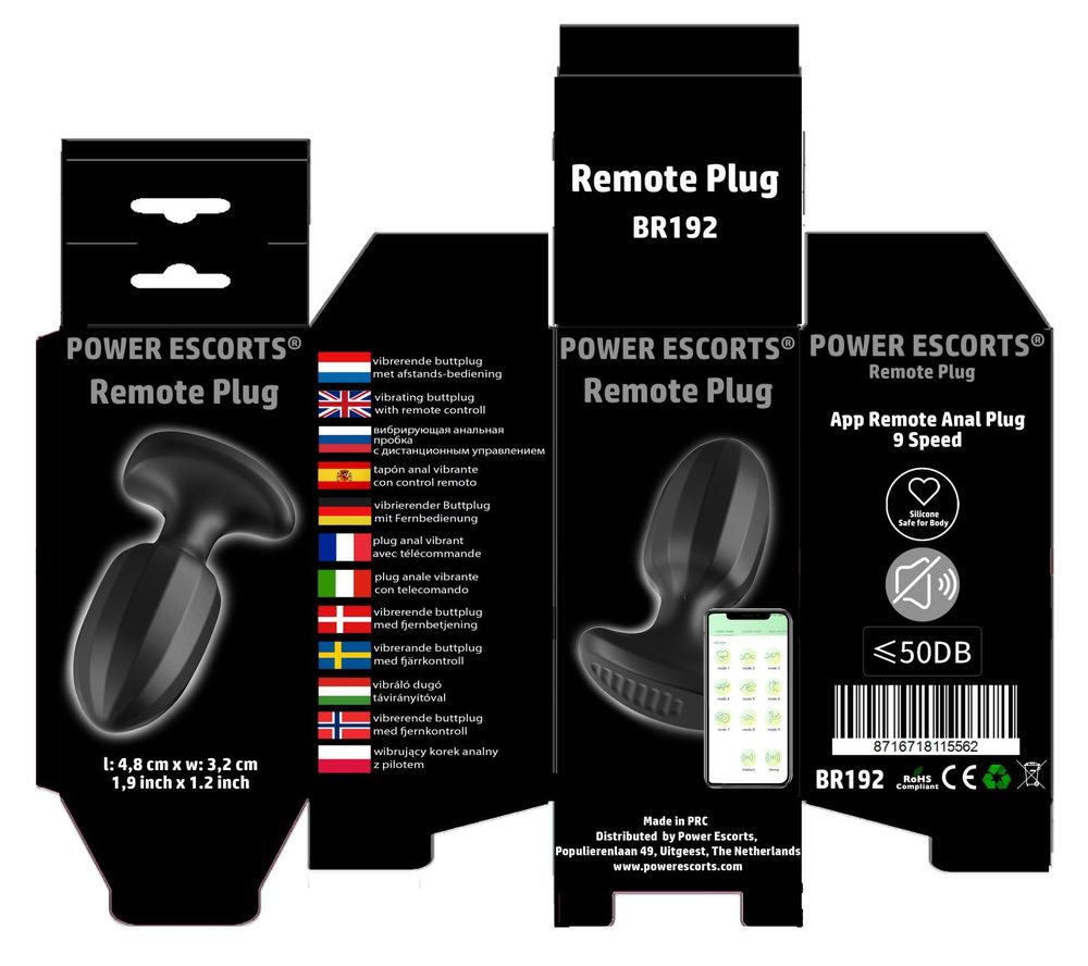 Korek analny wibrujący Power Escorts silikonowy czarny z aplikacją USB