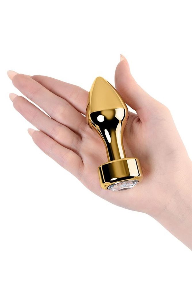 Korek analny złoty TOYFA Metal z białym kryształkiem 9,5 cm