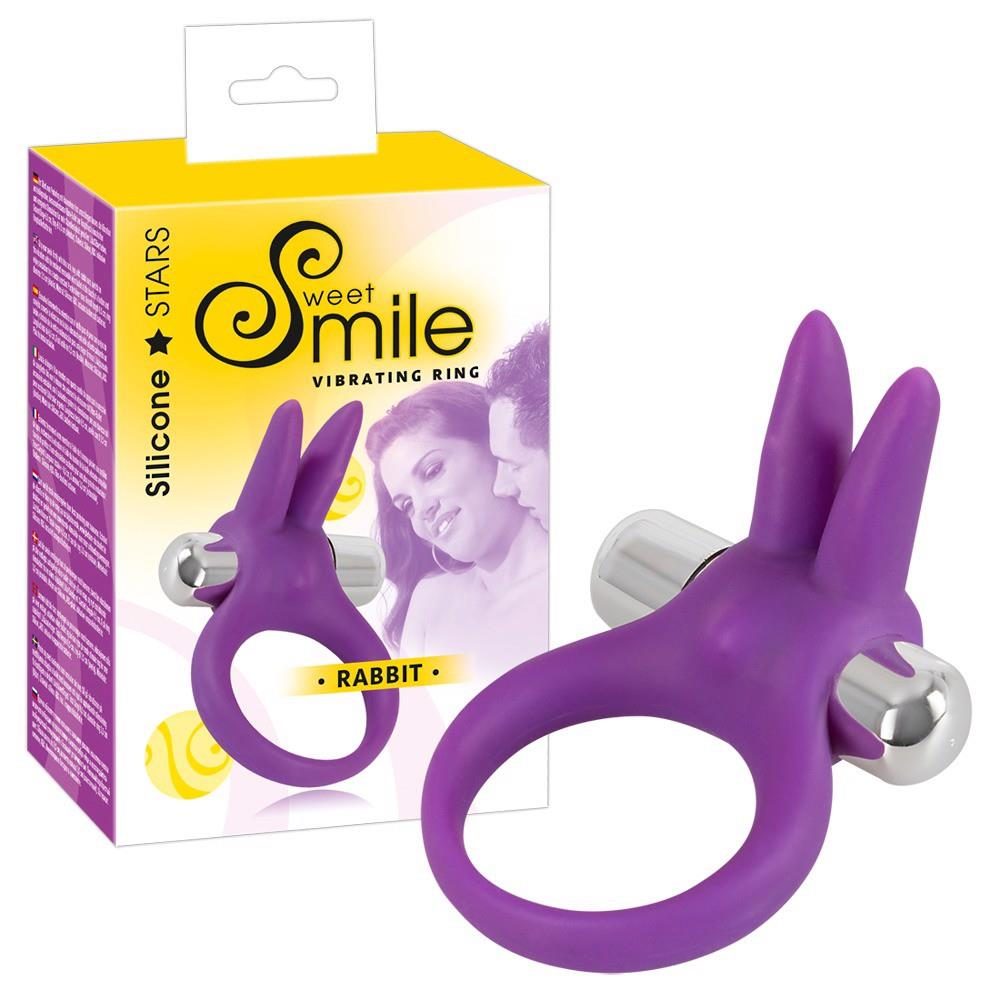 Pierścień wibrujący Sweet Smile z uszami króliczymi fioletowy 6,5 cm