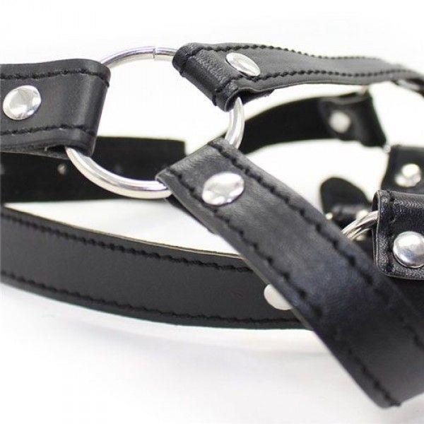 Uprząż na głowę z pierścieniowym kneblem Toyz4lovers skóra stal