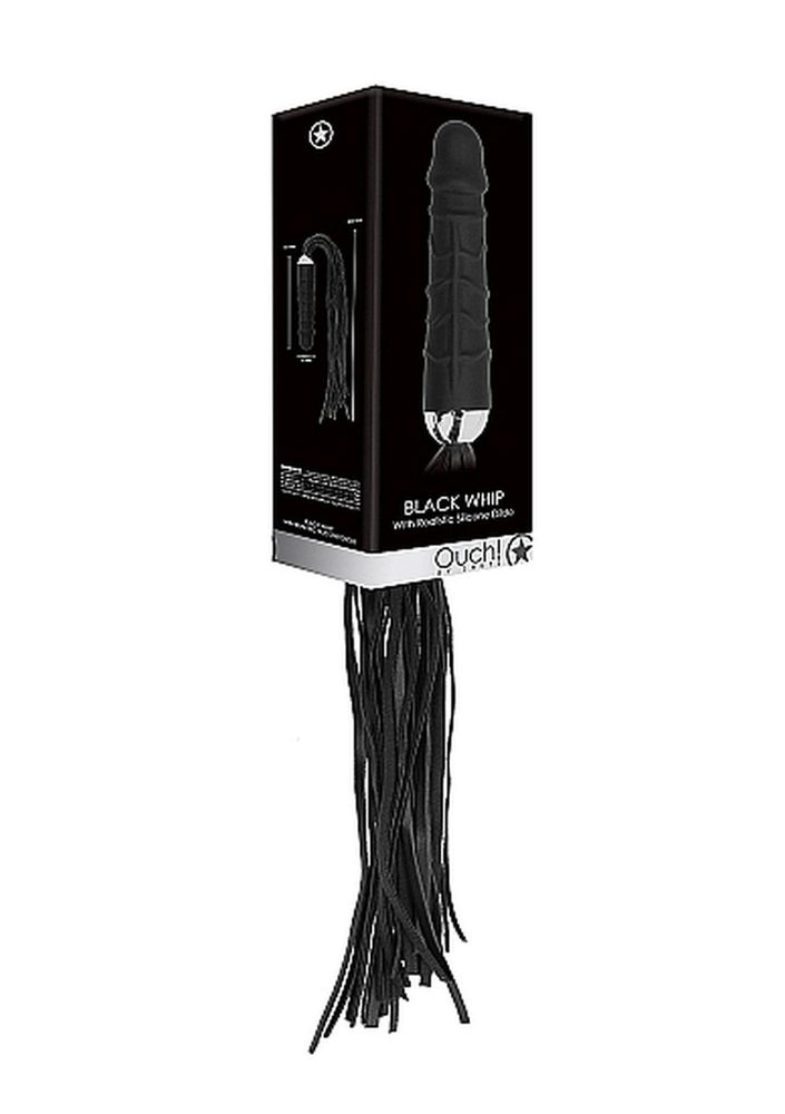 Bicz z dildo Ouch! skórzany silikonowy czarny 30 cm