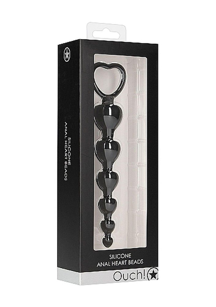 Łańcuszek kulek analnych serca Ouch! silikonowy czarny 14 cm