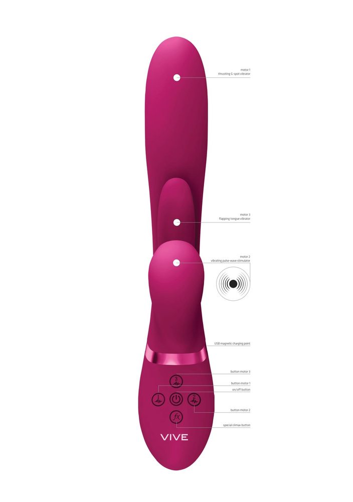 Wibrator Kura Vive z klapowym językiem i pchnięciem różowy USB