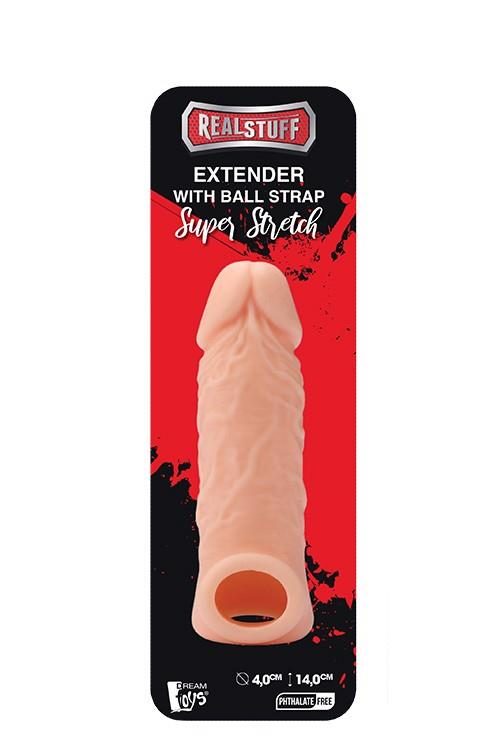 Przedłużka silikonowa RealStuff z paskiem na jądra 14 cm