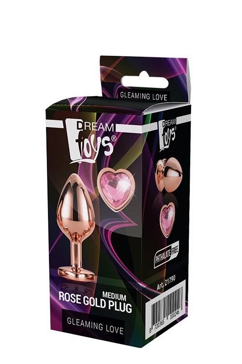 Korek analny Gleaming Love aluminiowy różowe złoto medium 3,4 cm