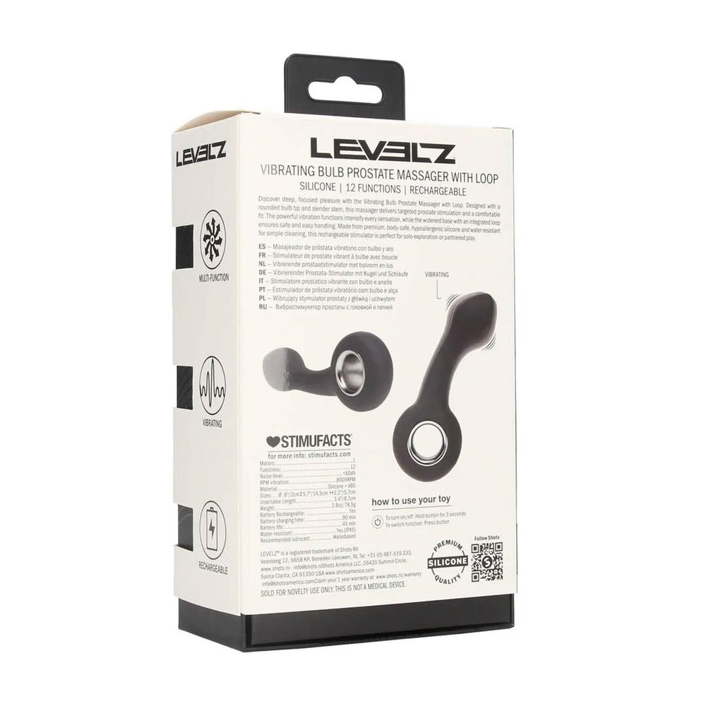 Wibrujący silikonowy masażer prostaty Levelz z pętlą czarny 14,5 cm
